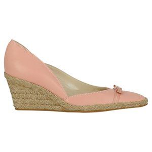 Salvatore Ferragamo Espadrilles Vara Bow Wedge Gancini Pink Leather Shoes Logo